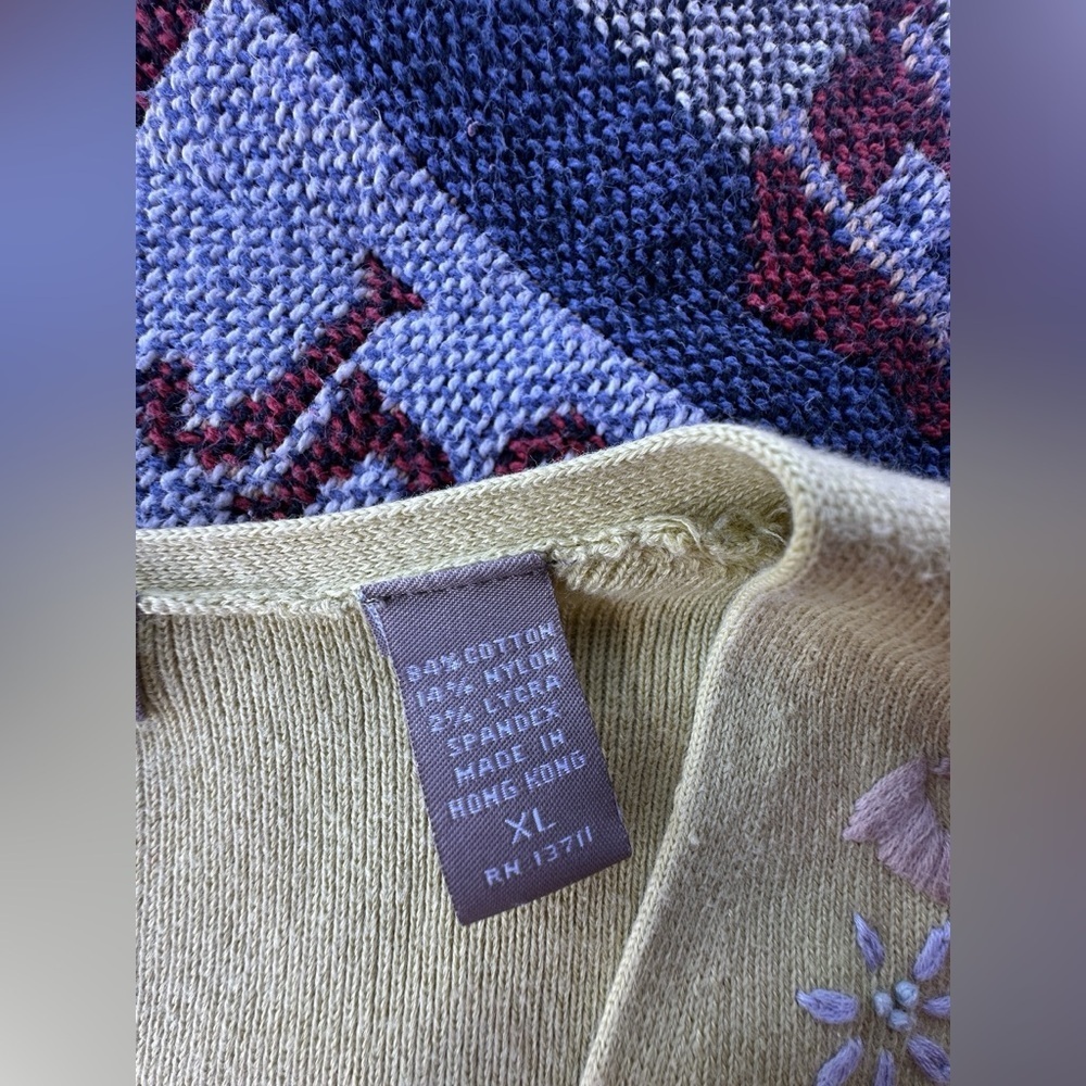 Vintage Valerie Steven’s Green Cotton Embroidered Floral Cardigan XL Cottagecore - Picture 5 of 8